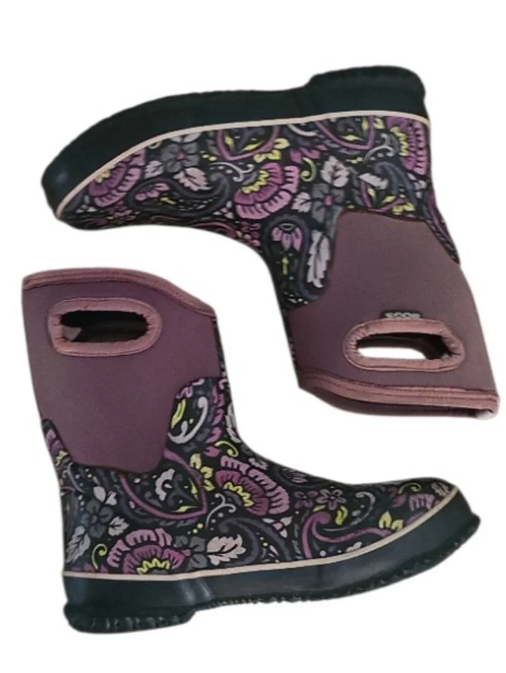 BOGS Classic Mid Tuscany Boots Women 10 Purple Floral Waterproof Rain Garden